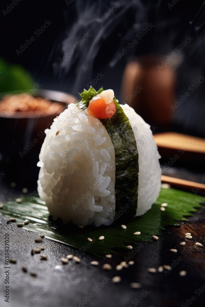 Onigiri, omusubi, nigirimeshi, rice ball. Japanese Onigiri closeup