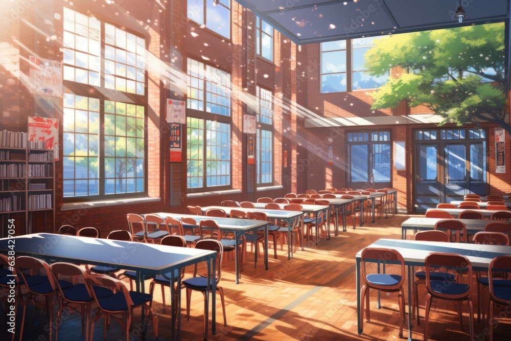 School classroom morning anime visual novel game. Generate Ai - obrazy, fototapety, plakaty 