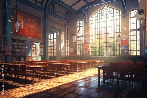 School classroom desk anime visual novel game. Generate Ai