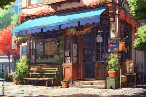 Asian shop outdoor anime visual novel game. Generate Ai