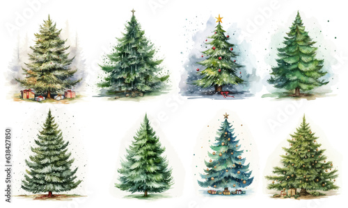 set of Cute watercolor Christmas Tree vector © Tony