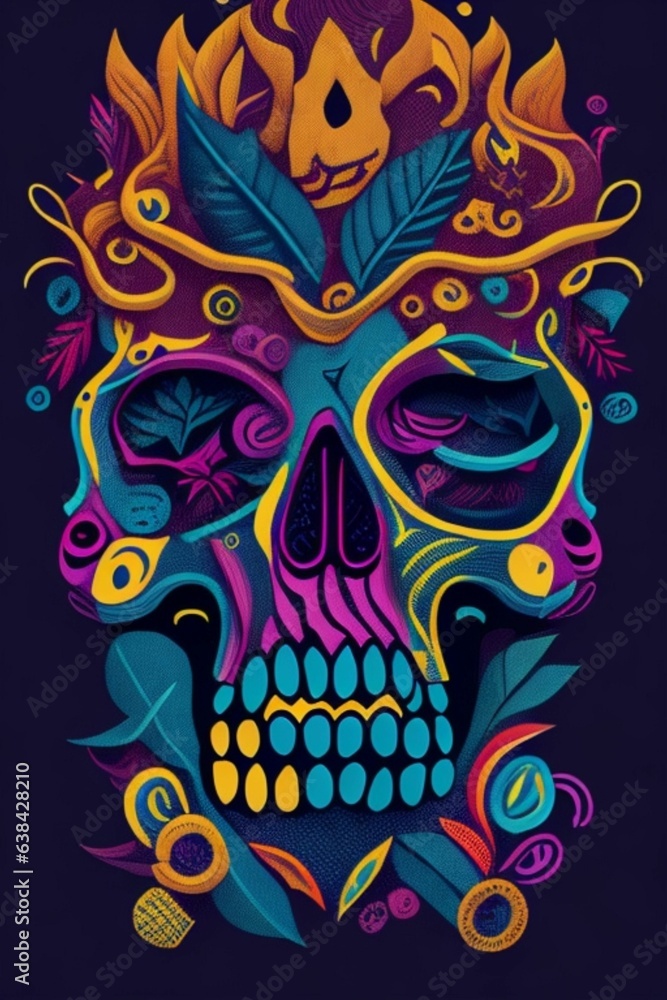 A detailed illustration of a skull for a t-shirt design, wallpaper, and fashion