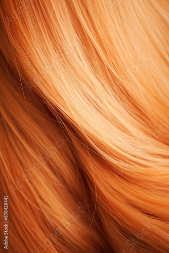 Close-up image of red hair texture. AI generation.