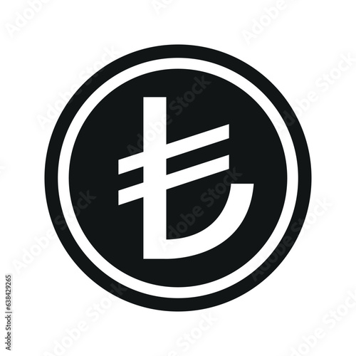 Turkish lira coin symbol. black and white Flat currency icon. currency of The Turkey. Vector illustration.