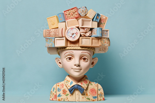 	
A sculpture of a boy with a scarf on his head
