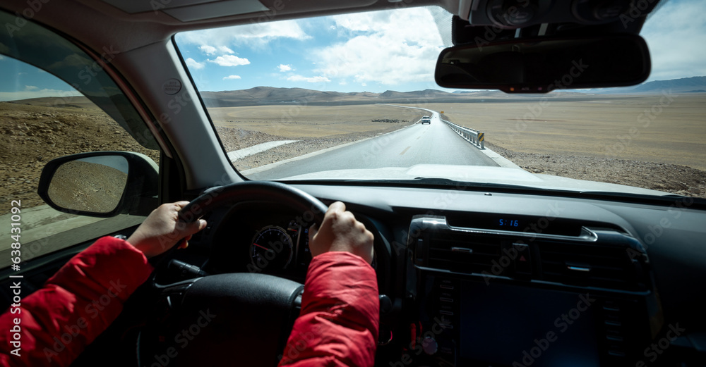 Car road trip in tibet, China Car road trip in tibet, China