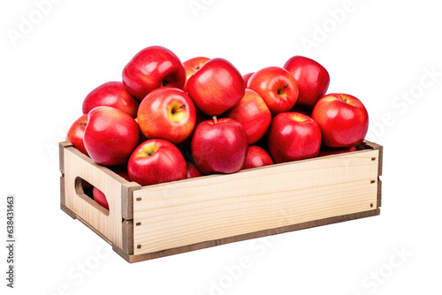Apples in wooden box isolated on transparent background. Generative Ai