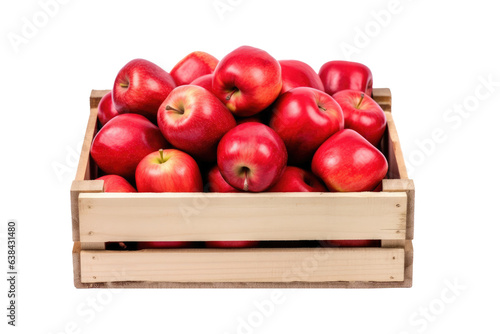 Apples in wooden box isolated on transparent background. Generative Ai