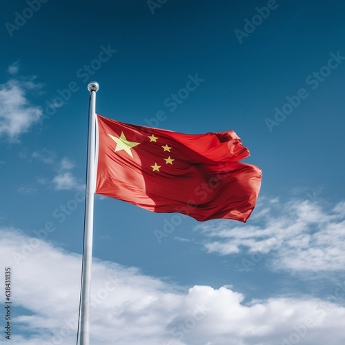 China flag against blue sky
