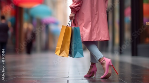 Shopaholic concepts! Woman carrying shopping bags on the sale event. A female lifestyle. Colorful photo.