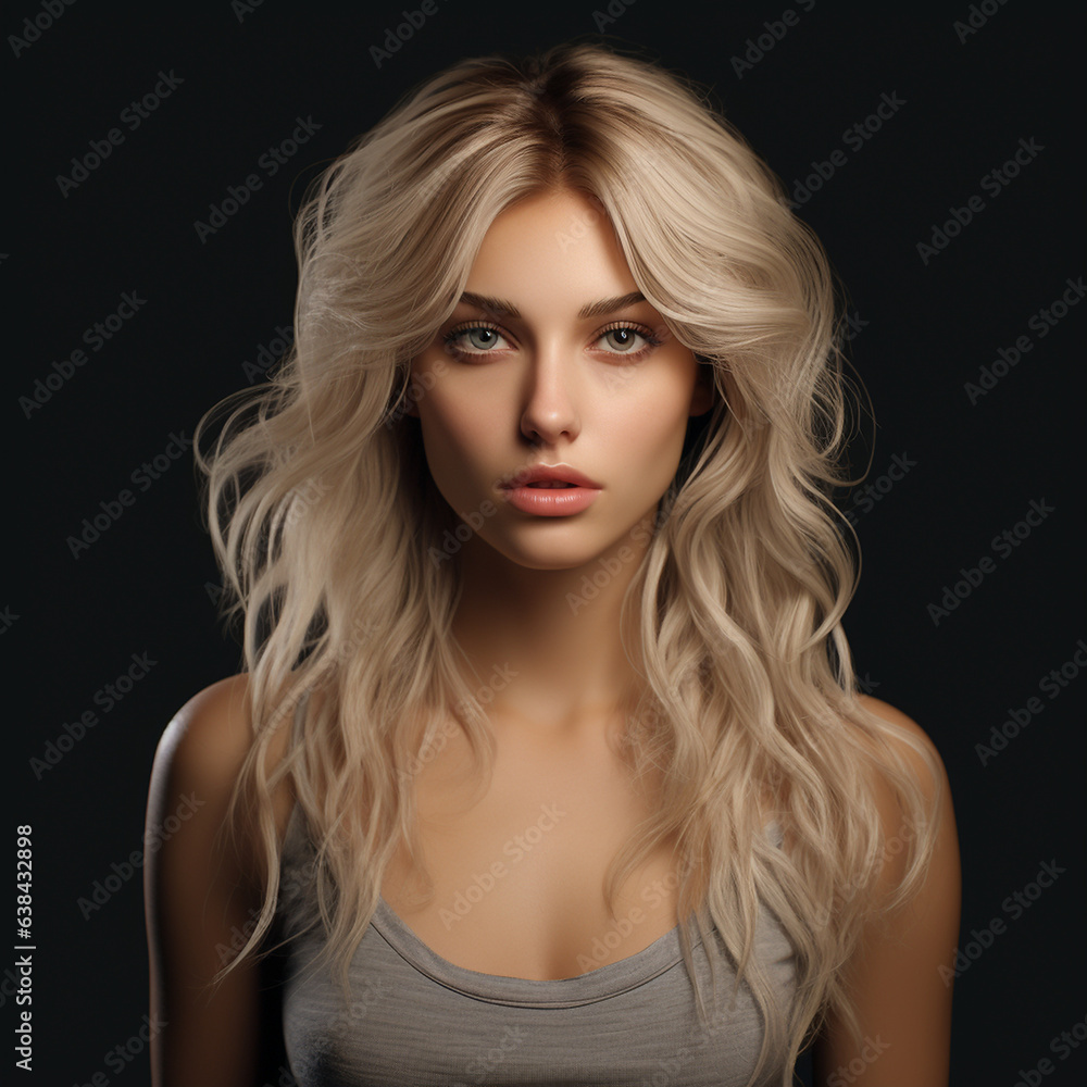 Sinnliches Gesicht einer blonden hübschen Frau mit nude Lippen und schöner Visagistik für die Kosmetik als Poster Nahaufnahme, ai generativ Sinnliches Gesicht einer blonden hübschen Frau mit nude Lippen und schöner Visagistik für die Kosmetik als Poster Nahaufnahme, ai generativ