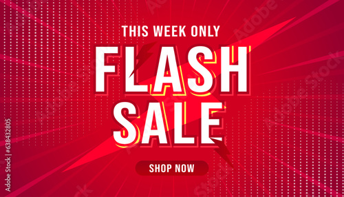 Flash Sale Shopping Poster or Banner with Flash icon on Red background. Flash Sales banner template design for social media and website