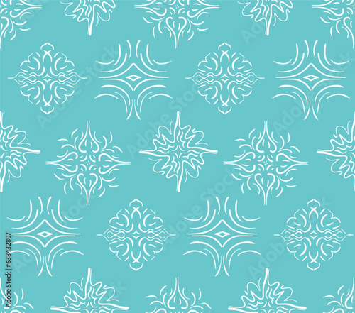 Seamless oriental pattern on turquoise background  outline.