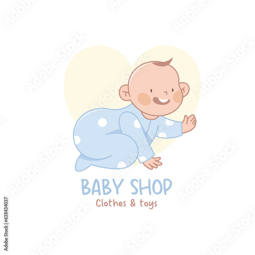 Baby boy logo. Cute newborn cartoon illustration