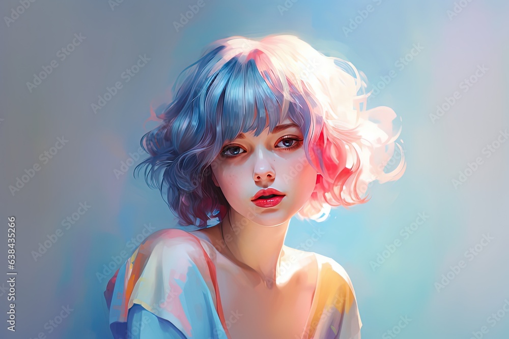 painting illustration of close up pink hair girl with galaxy glitter glow light background, Generative Ai painting illustration of close up pink hair girl with galaxy glitter glow light background, Generative Ai