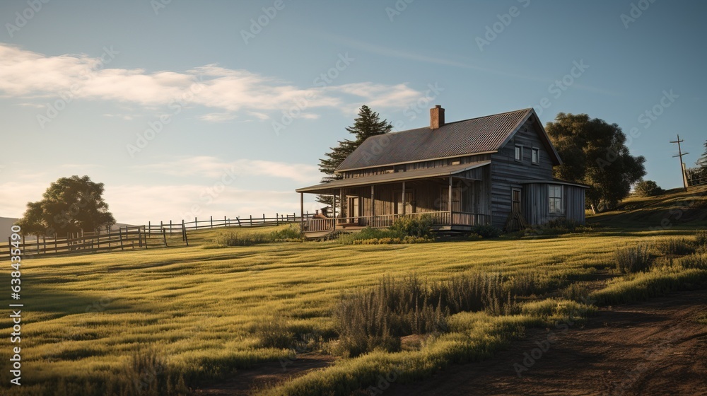 Obraz premium Wooden country house, landscape design.