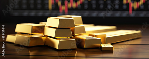 Gold bars and Financial graph in background.