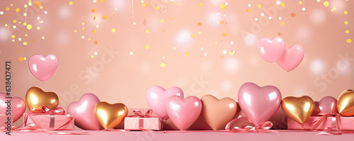 Happy valentines day banner with hearts balloons.