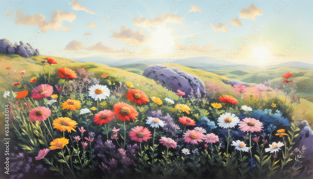 Flower-Filled Meadow. Generative AI. Flower-Filled Meadow. Generative AI.