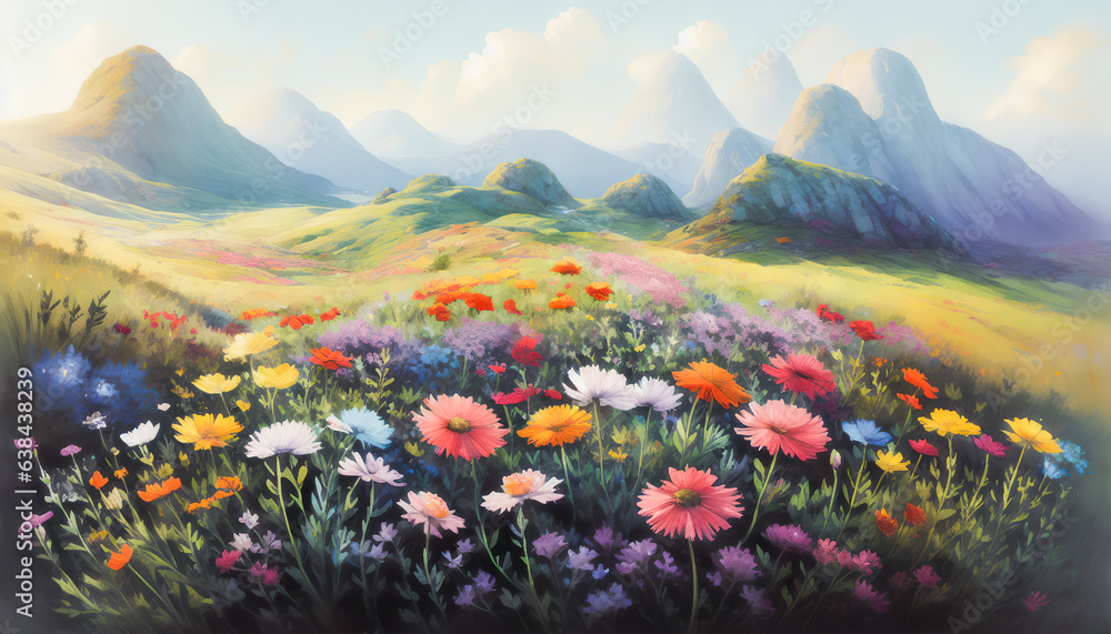 Flower-Filled Meadow. Generative AI. Flower-Filled Meadow. Generative AI.