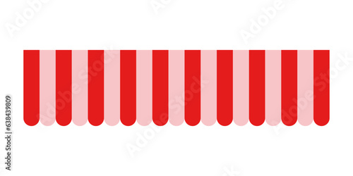 Store design element. Red striped street food, restaurant, market stall, shop roof, tent, canopy, awning design.