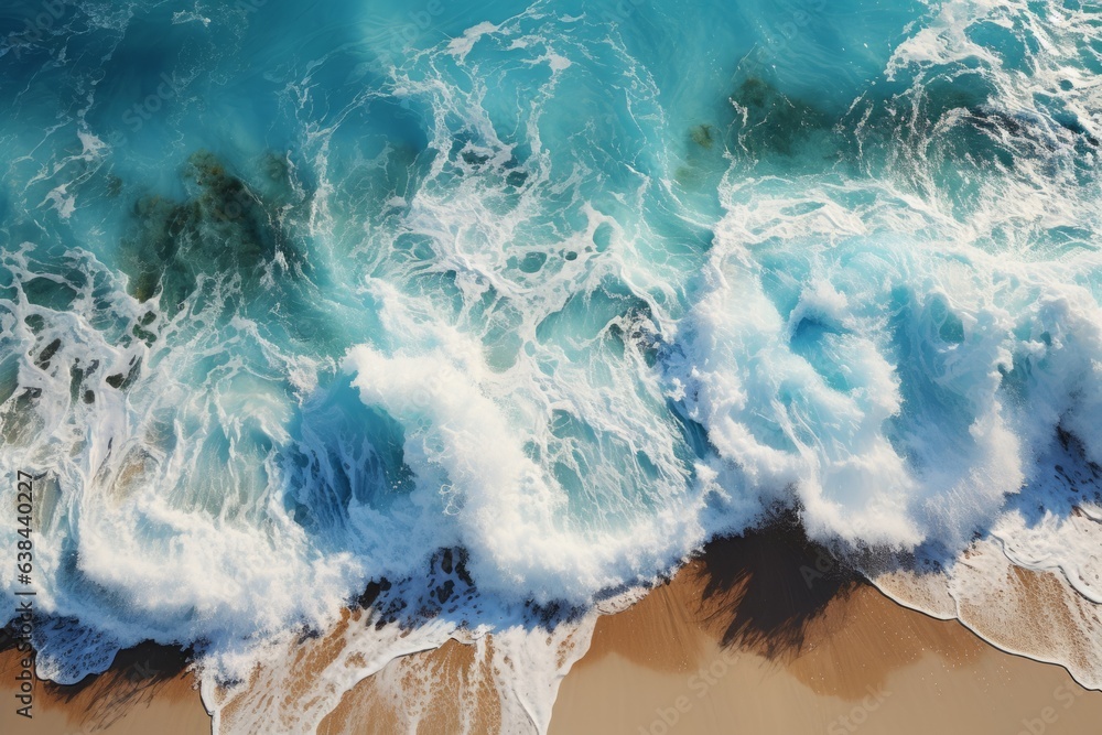 Top view of cold oceanic wave on beach shore ocean azure blue warm water with foam tide surf sea breeze beautiful nature summer turquoise foamy waves splash breaking on sandy coastline vacation travel Top view of cold oceanic wave on beach shore ocean azure blue warm water with foam tide surf sea breeze beautiful nature summer turquoise foamy waves splash breaking on sandy coastline vacation travel