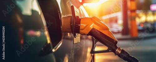 Fotografia detail of gasoline fuel tank into car on gas station