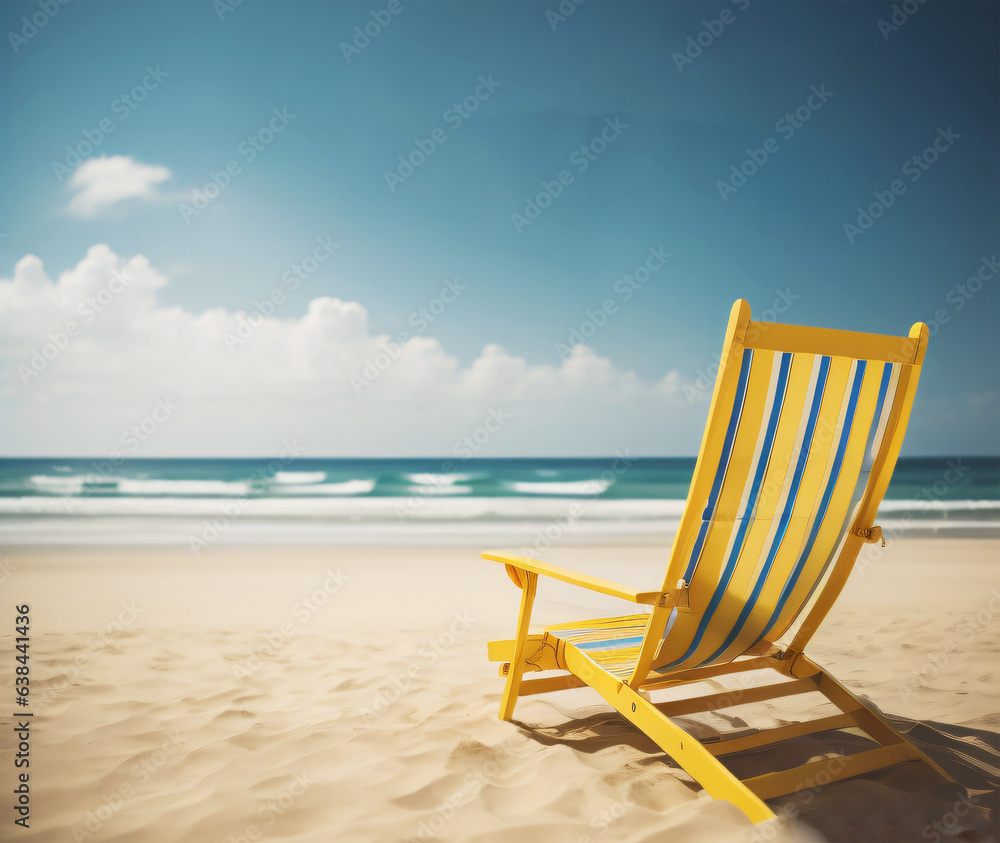Summer vacation beach chair with copy space area. Can use for background, template, wallpaper, etc. Generative ai Summer vacation beach chair with copy space area. Can use for background, template, wallpaper, etc. Generative ai