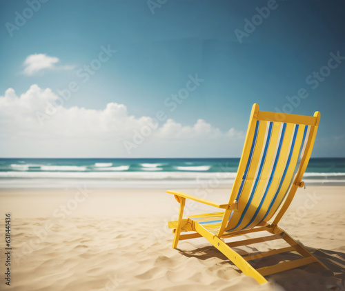Summer vacation beach chair with copy space area. Can use for background, template, wallpaper, etc. Generative ai © rena