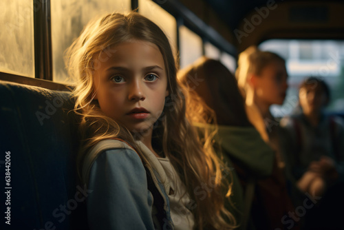 A girl on a bus with a bag on her shoulder © Microstocke