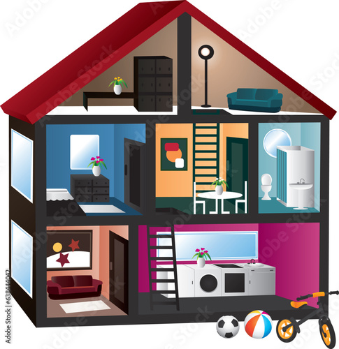 3D House in a cut with interior. 