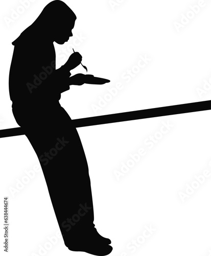 a girl leaning and eating, body silhouette vector