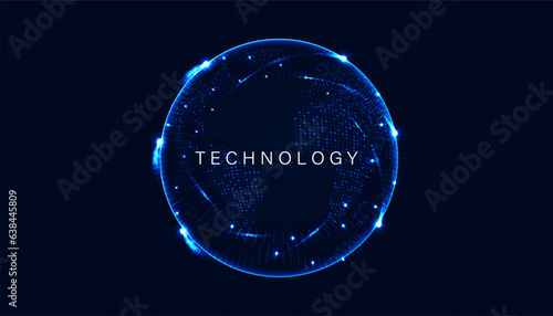 Abstract world on circle digital and Technology Background with Computer Systems light blue.