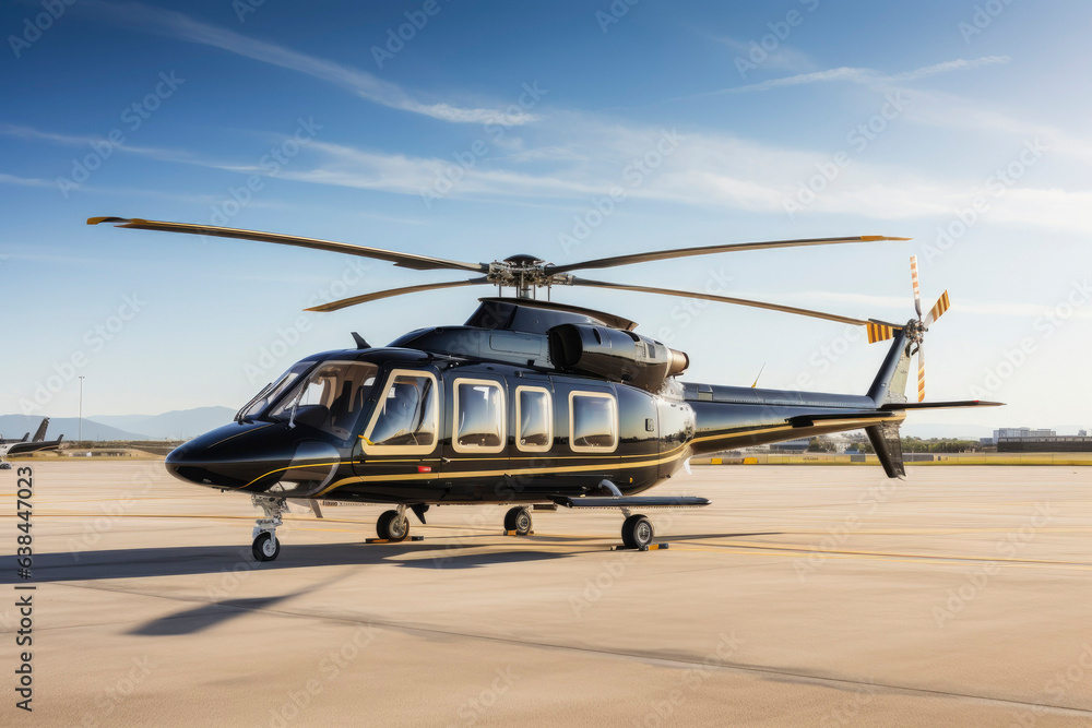 Fototapeta premium Private helicopter. Exclusive helicopter for personal use parked at the airport