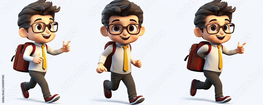 Happy boy with chool bag 3d illustrative on white background. back to school concept. cartoon style Happy boy with chool bag 3d illustrative on white background. back to school concept. cartoon style