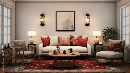 Living room design with oriental touches  sofa and carpets