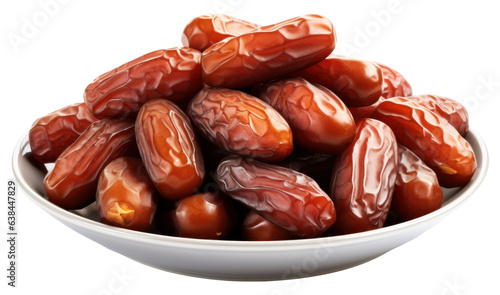 Plate with dried dates isolated.