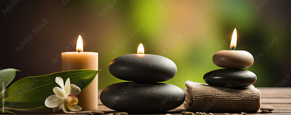 Massages stones and candles. Spa relaxation concept. Massages stones and candles. Spa relaxation concept.