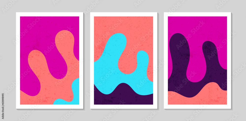 Set of abstract contemporary mid century posters with Colorful Abstract shapes and texture. Design for wallpaper, background, wall decor, cover, print. Modern boho minimalist art. Vector illustration.