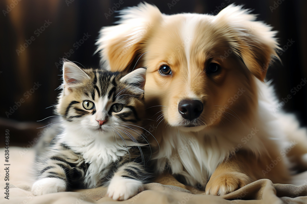 dog and cat cuddly, AI generated