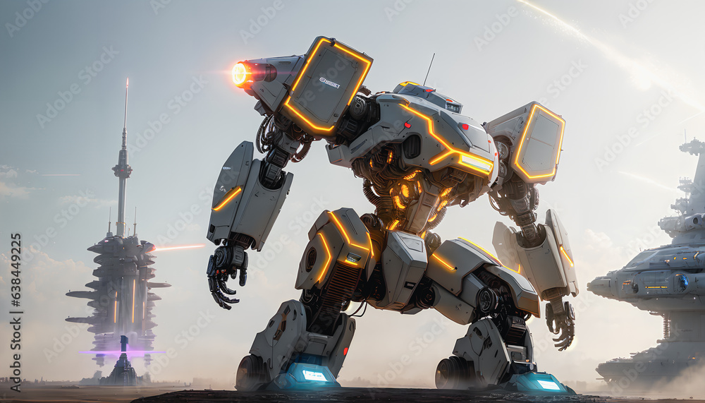 Futuristic Vision of Robot Warfare. Generative AI. Futuristic Vision of Robot Warfare. Generative AI.