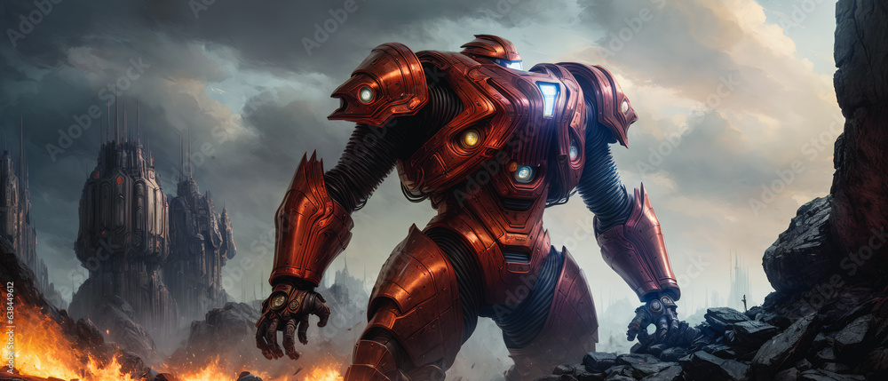 Fototapeta premium Futuristic Vision of Robot Warfare. Generative AI.