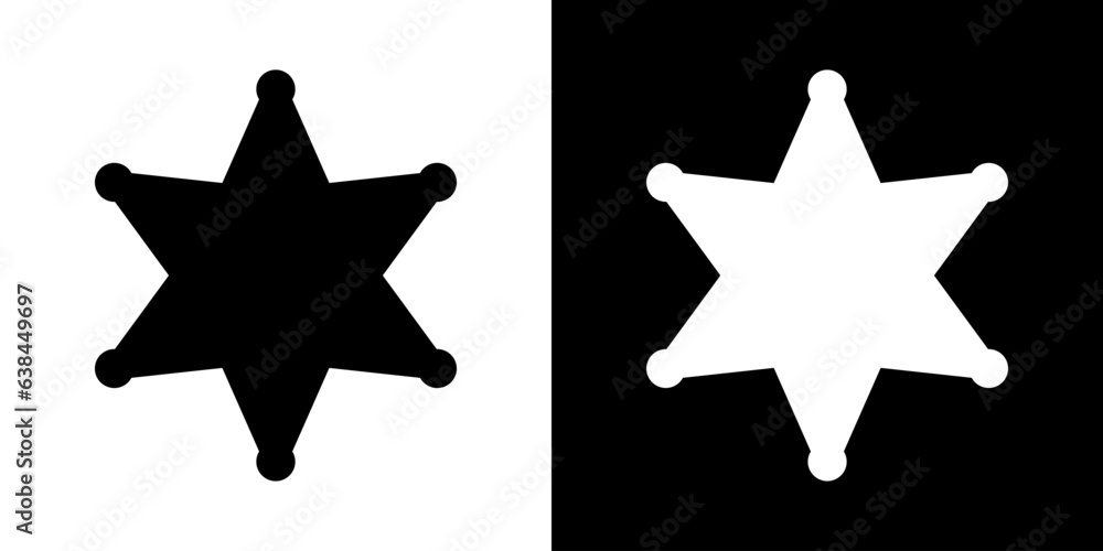 Sheriff stars. Design illustration of star western sheriff. Police vector icon. - obrazy, fototapety, plakaty 