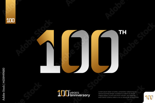 Gold and silver number 100 logo icon design on black background, 100th birthday logo number, 100anniversary photo