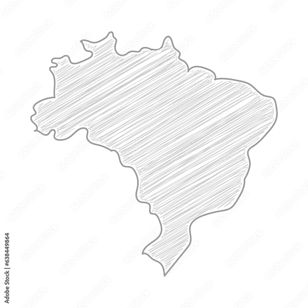 Brazil Map Drawing, Pencil Sketch