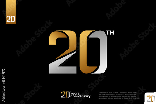 Gold and silver number 20 logo icon design on black background, 20th birthday logo number, 20 anniversary
