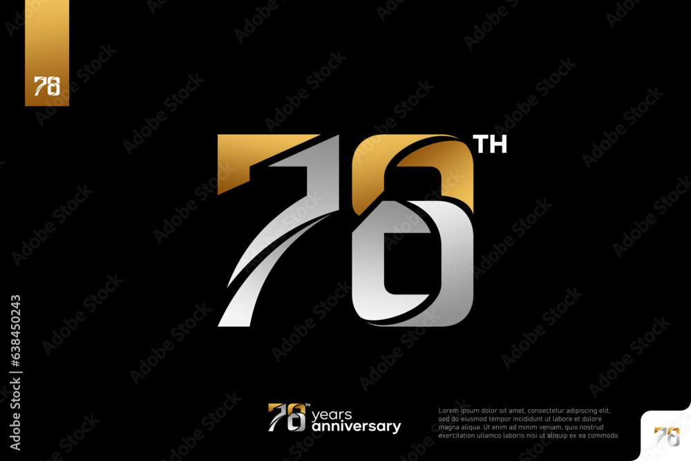 Gold and silver number 78 logo icon design on black background, 78th birthday logo number, 78 anniversary