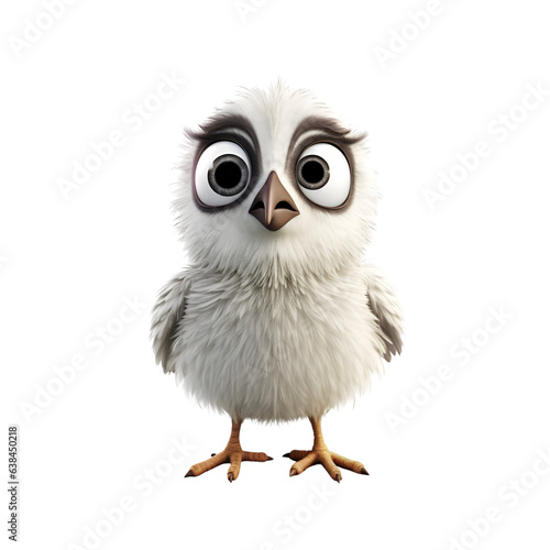 3D digital render of a cute baby owl isolated on white background