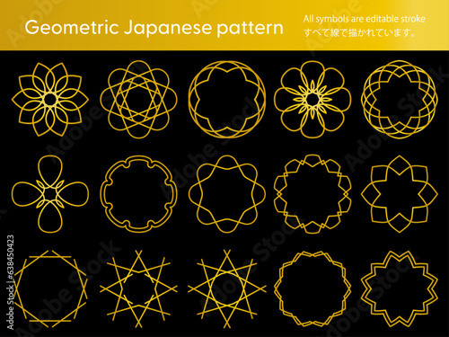幾何学模様のモダンな和風モチーフセット(線のグラデーションCS6）