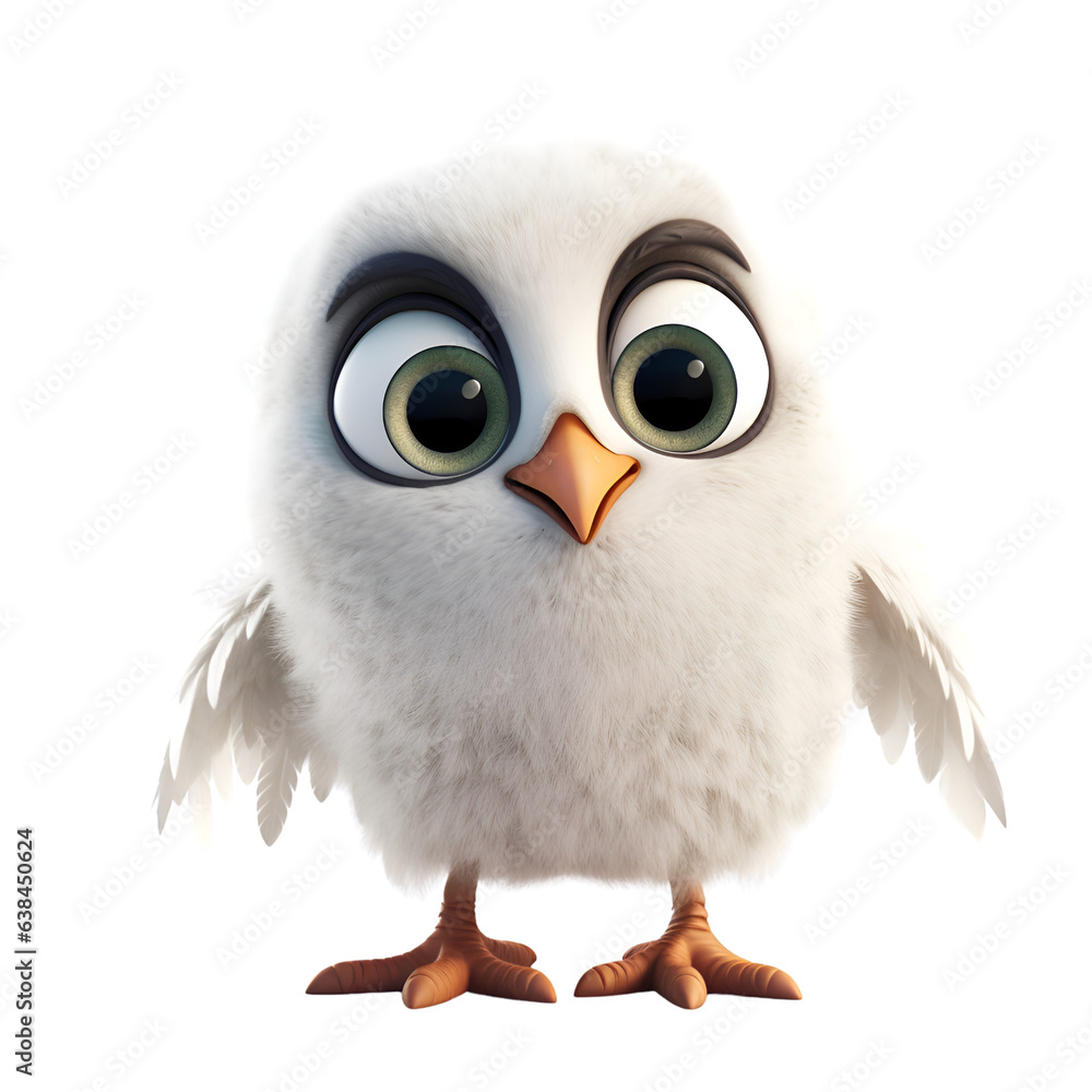 3D digital render of a cute white owl isolated on white background